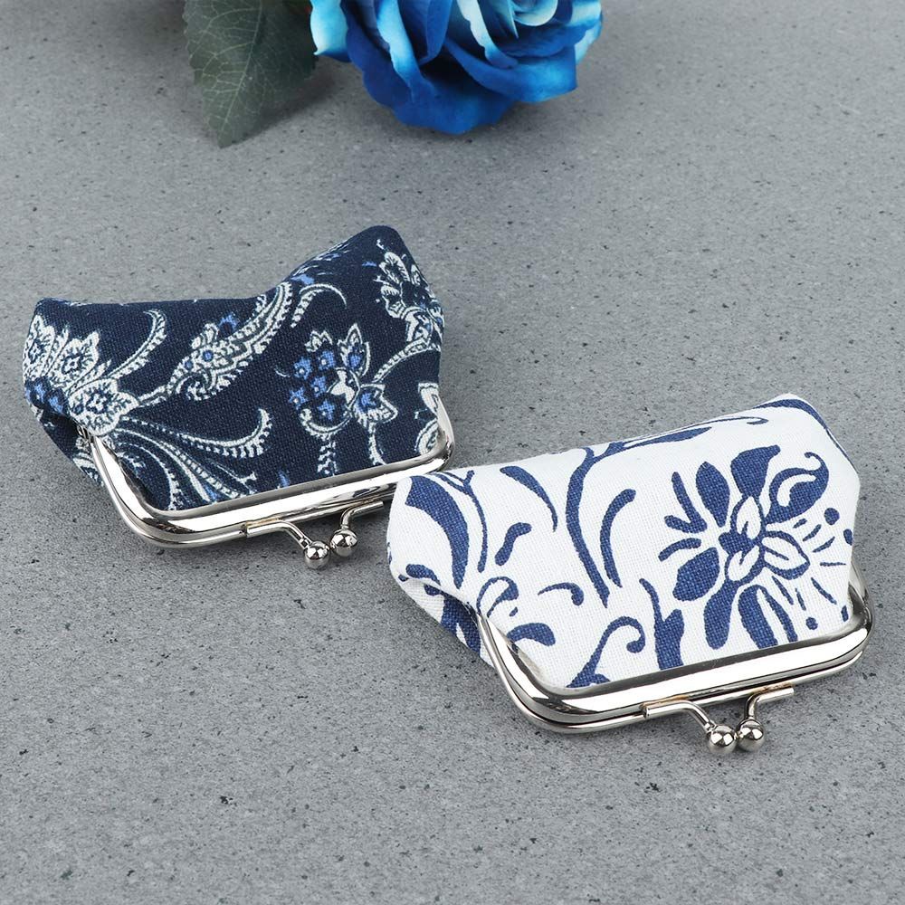 NEDFS Ví đựng tiền xu/thẻ mini bằng sứ màu xanh dương và trắng cổ điển thời trang cho nữ