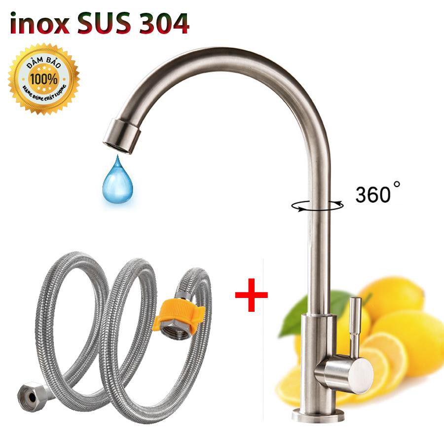 Vòi Rửa Chén Bát Lạnh Inox 304 quay 360 độ dùng cho 2 hộc chậu CL2004