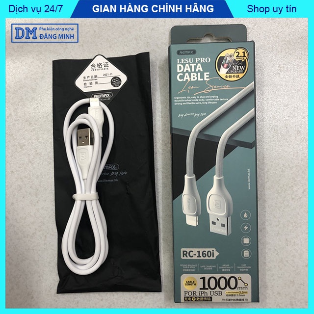 Dây sạc nhanh IPh 2.1A Remax dây sạc 10.5W từ nhôm và nhựa TPE cao cấp 160.I 160