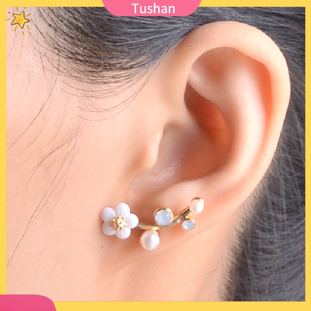 Cặp khuyên tai hình hoa đính đá và ngọc trai giả trang nhã cho nữ