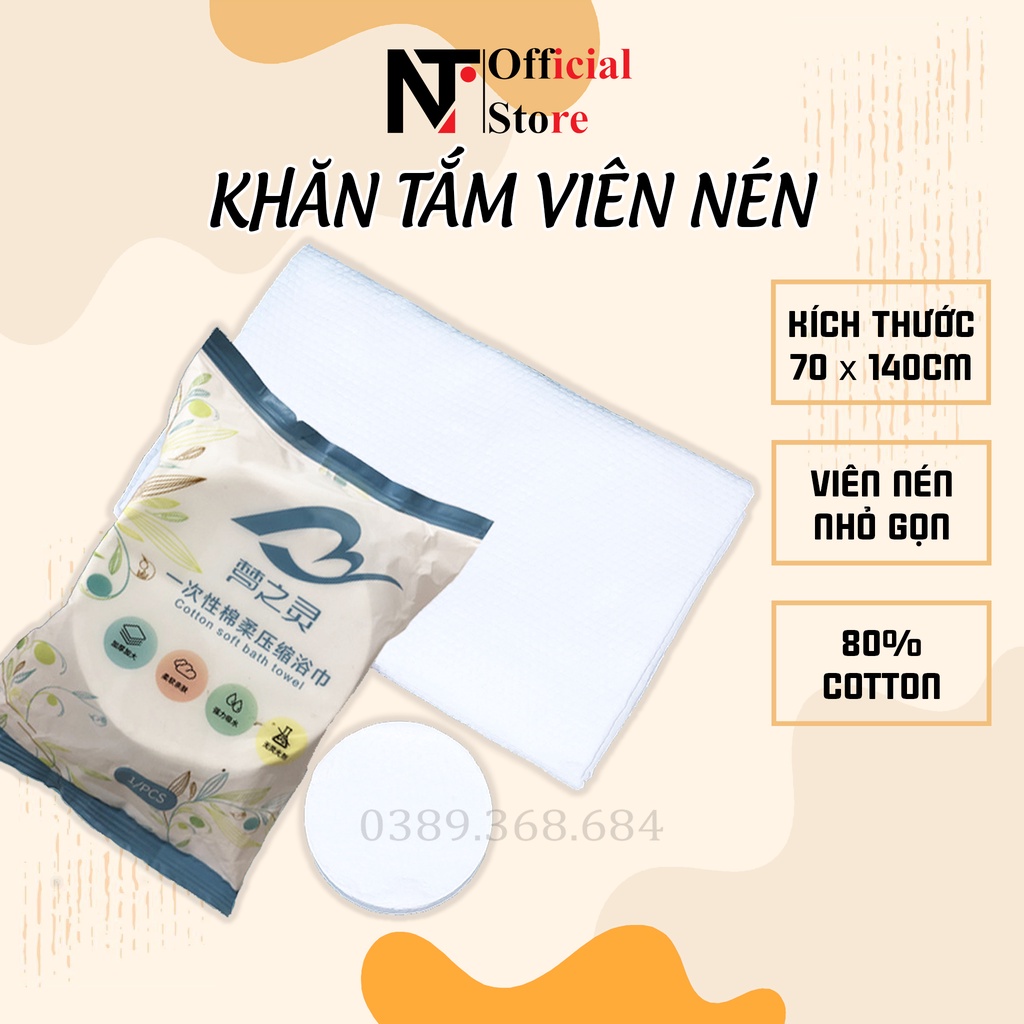 Khăn tắm viên nén dùng 1 lần nhỏ gọn, tiện lợi, đảm bảo vệ sinh, an toàn, kích thước 70 x 140cm - NT Store