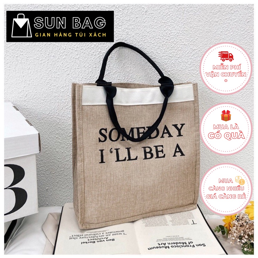 Túi Tote vải nữ, túi đi chơi, đi học, vải cói cao cấp size 32cm SB221