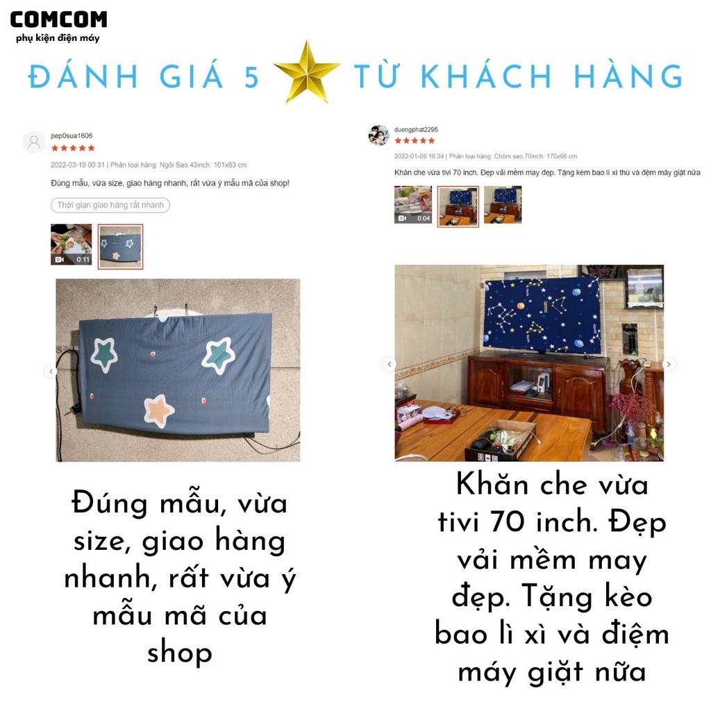 Khăn phủ tivi 32&quot;, 43&quot;, 50&quot;, 55&quot;, 65&quot;, 70&quot; - Rèm che bụi tivi vải cao cấp - Họa tiết màn che tivi dễ thương, bắt mắt