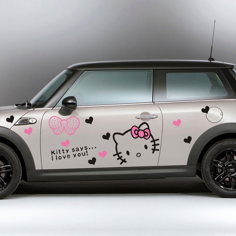 Miếng Dán Trang Trí Nắp Capo Xe Hơi Hai Mặt Phản Quang Hình Hello Kitty