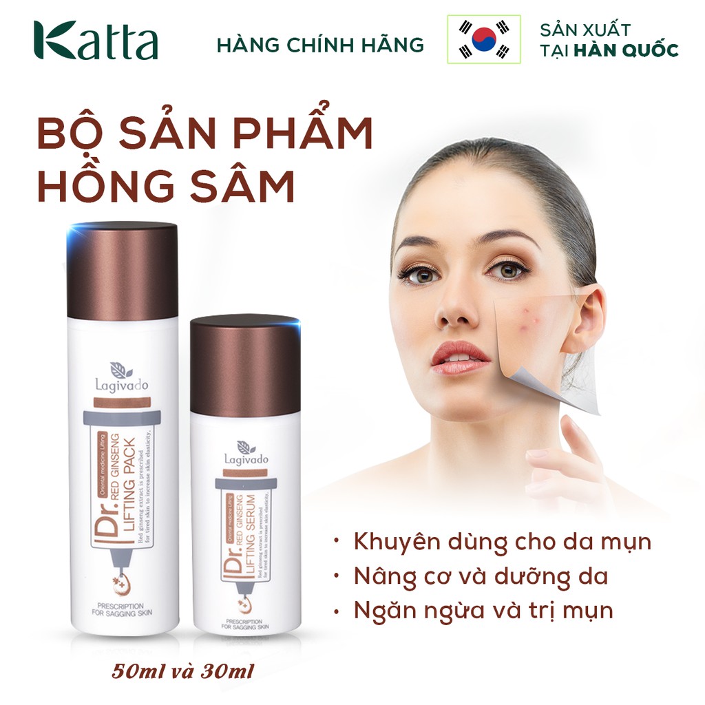 Bộ sản phẩm hồng sâm giảm mụn đầu đen Hàn Quốc thu nhỏ lỗ chân lông gồm mặt nạ hồng sâm 50 ml + serum 30 ml_V01_LG_009