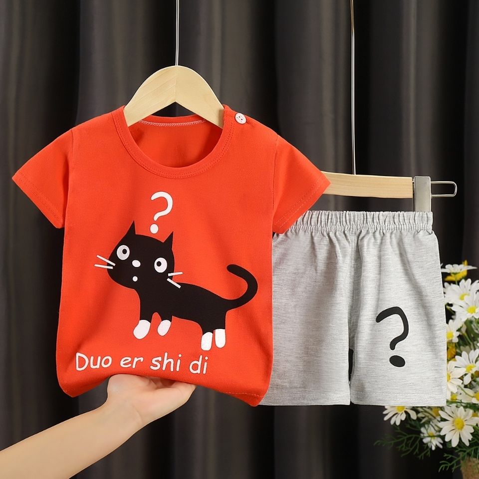 Set Đồ 2 Món Gồm Áo Thun Tay Ngắn In Hình Hoạt Hình + Quần Ngắn Cho Bé Sơ Sinh
