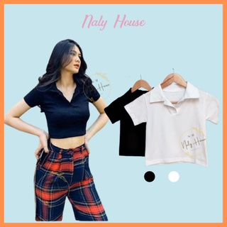 Áo Croptop Ngắn Tay Cổ PoLo 2 Chất Cotton Co Giãn Thoáng Mát Freesize Naly