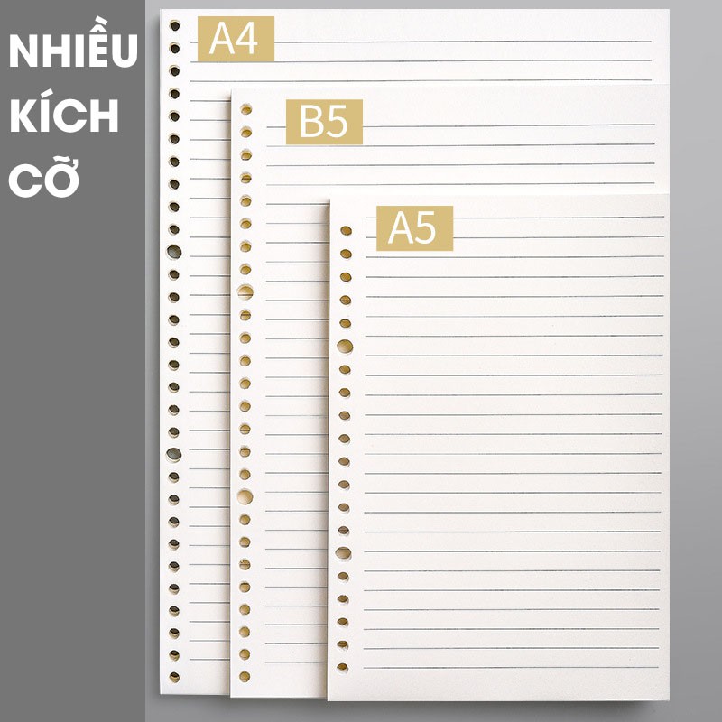 Set 60 tờ giấy refill Ruột Sổ còng, sổ planner Bullet journal Khổ A4, A5, B5