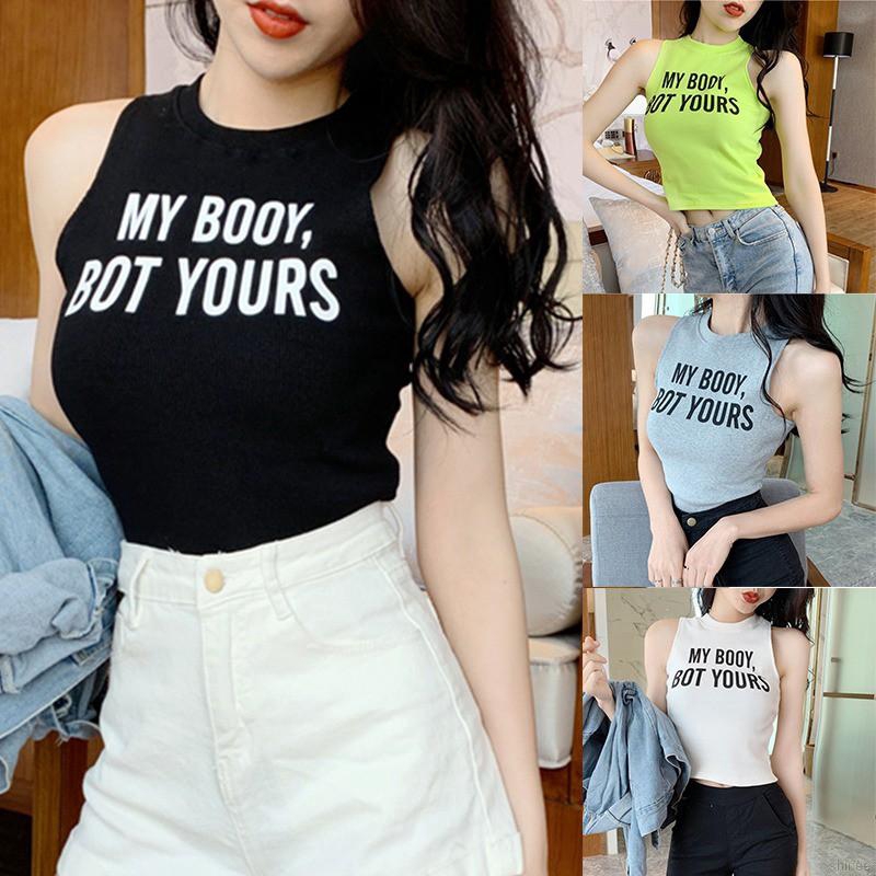 Áo croptop không tay in chữ thời trang nữ tính