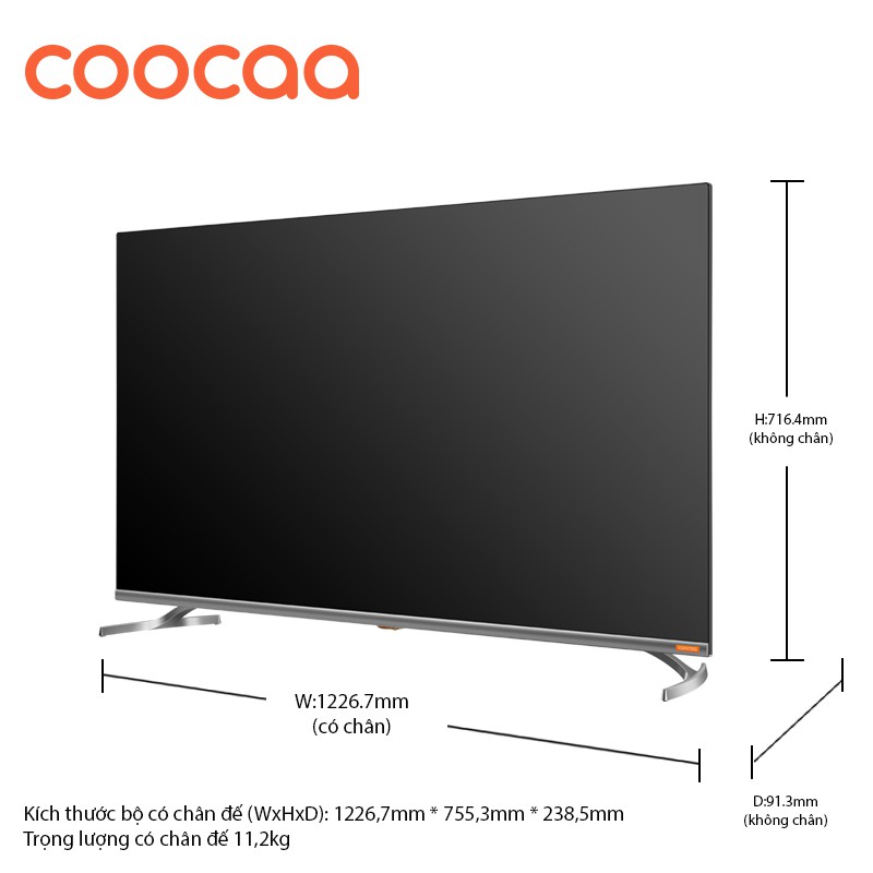 SMART TV 4K UHD Coocaa 55 inch - Android 9.0 TV- Wifi - viền mỏng - Model 55S6G - tivi giá rẻ Chân viền kim loại