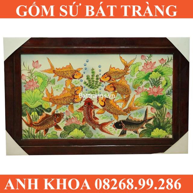 Tranh vẽ cửu ngư quần hội - Gốm sứ Bát Tràng Anh Khoa