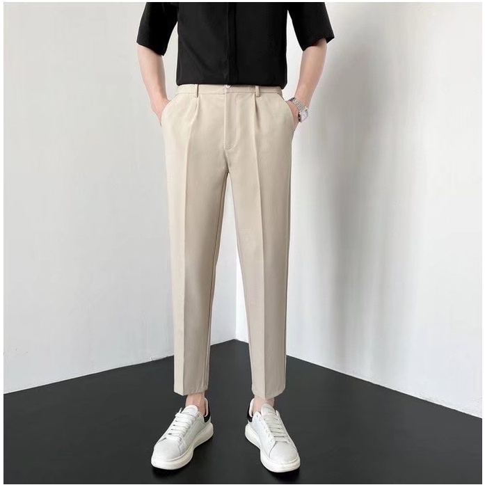 Quần âu nam dáng ôm Hàn Quốc co dãn nhẹ, quần âu nam đen trơn vải chống nhăn xù