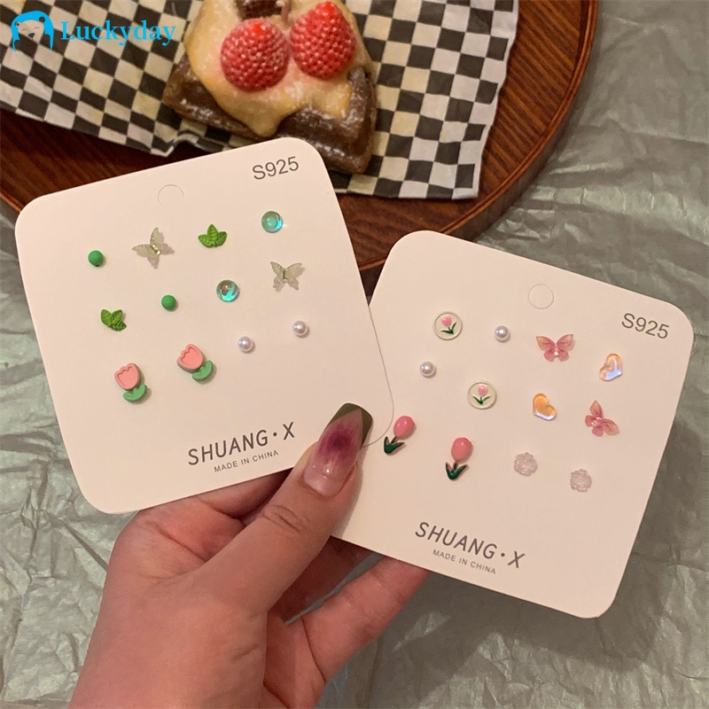 Bông Tai Hình Hoa Tulip Đính Ngọc Trai Giả Dễ Thương Cho Nữ