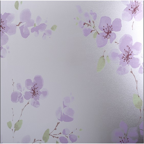 Decal giấy dán kính hoa mai tím lãng mạn khổ 45cm keo sẵn