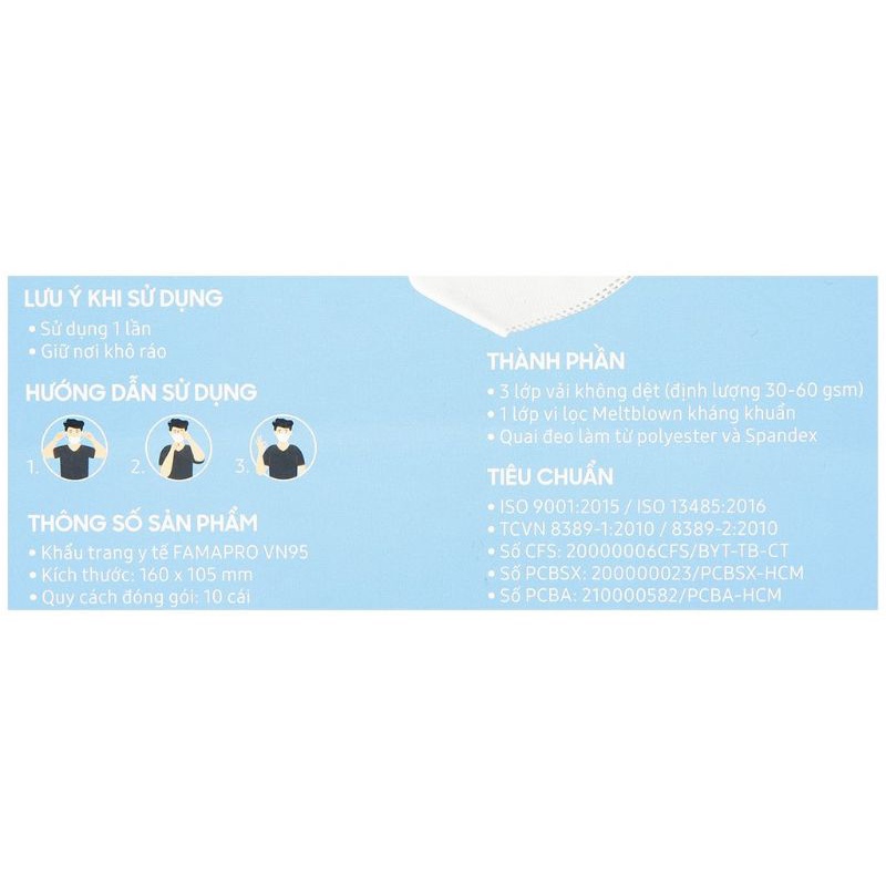 Combo 5 hộp 50 cái khẩu trang VN95 Famapro N95 Famapro 4 lớp kháng khuẩn
