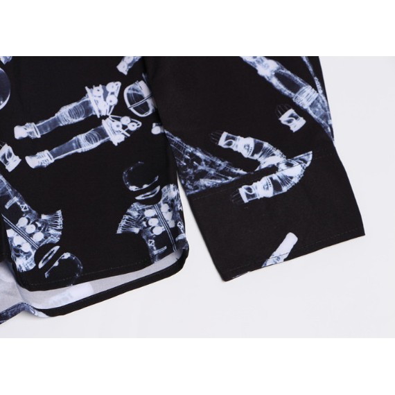 Áo sơ mi đen giống GDRAGON họa tiết phi hành gia mùa xuân thu