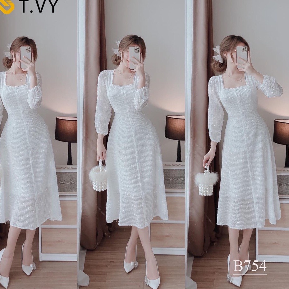 Đầm dự tiệc đầm trắng cổ vuông tay phồng dáng dài Manet Dress | BigBuy360 - bigbuy360.vn