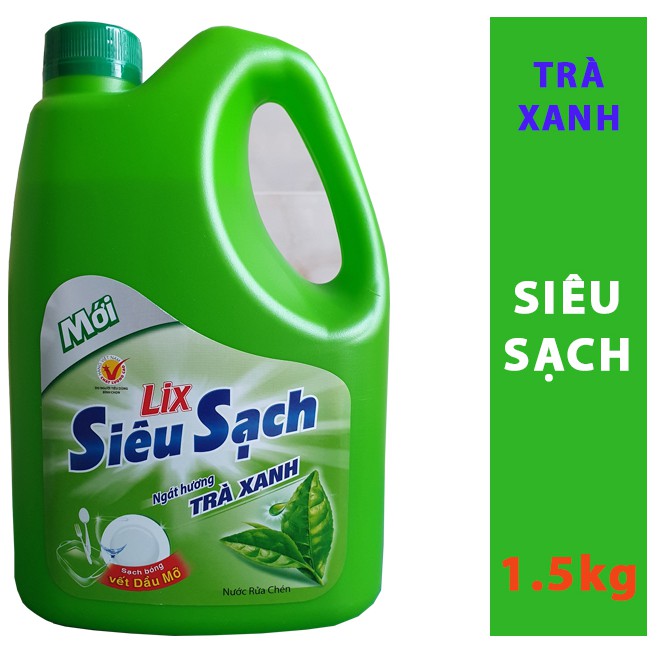 [Mã HCMST5 giảm 10K đơn 99K] Nước Rửa Chén Lix Siêu Sạch Trà Xanh 1.5kg