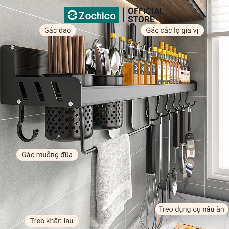 Kệ gia vị treo tường, kệ dao thớt, muỗng đũa đa năng không cần khoan tường Zochico