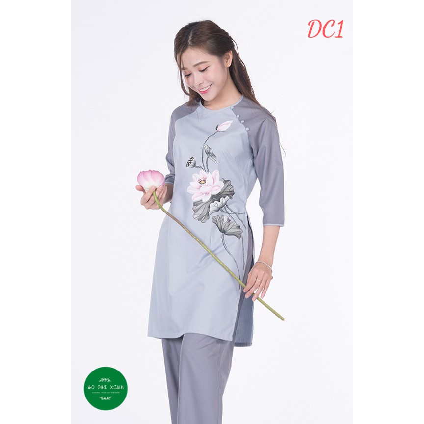 [Mã DC1] Áo dài pháp phục - Áo dài đi chùa tay phối Xanh Lam