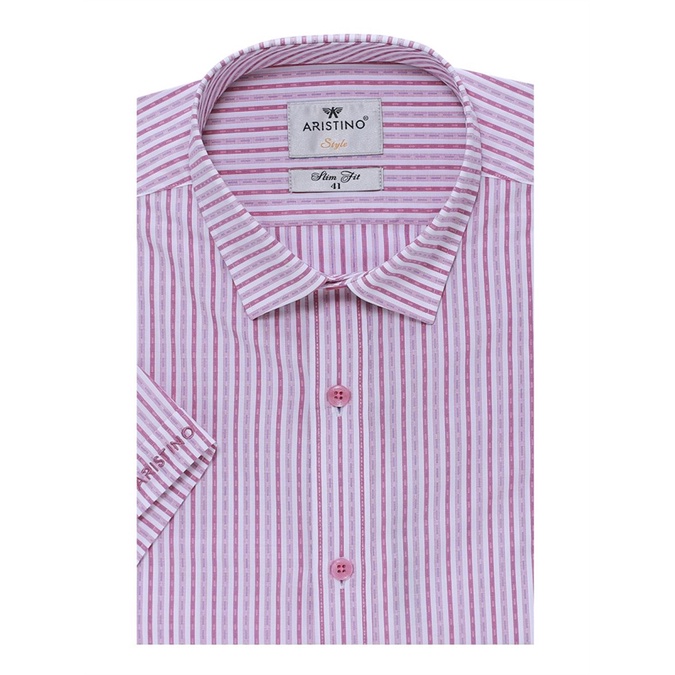 Áo sơ mi nam ngắn tay Aristino kẻ đỏ, mềm mát,tà lượn,slim ASS145S8 (size 38/39)