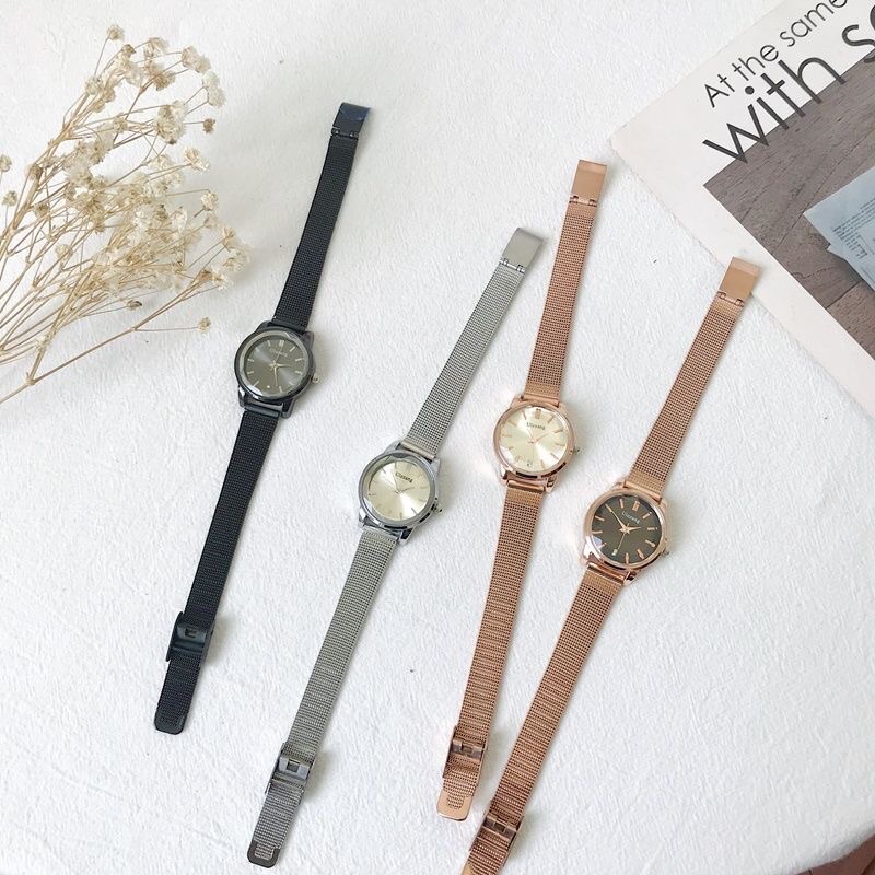 Đồng hồ nữ mặt tròn đẹp rẻ dây kim loại chính hãng chống nước - ST17