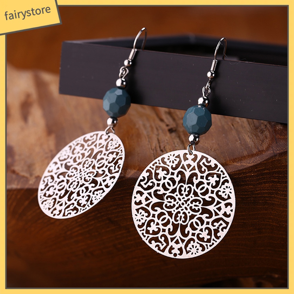 Đôi hoa tai cotton hình hoa rỗng tròn dáng dài phong cách vintage nữ tính