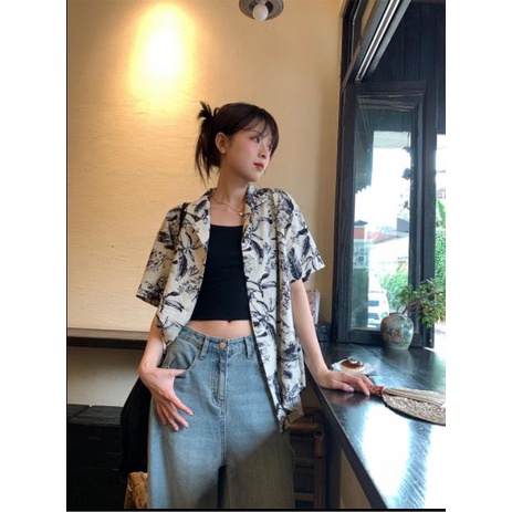 Áo Sơ Mi Tay Ngắn Dáng Rộng In Họa Tiết Phong Cách Hồng Kông Thời Trang Thiết Kế Mới Cho Nữ