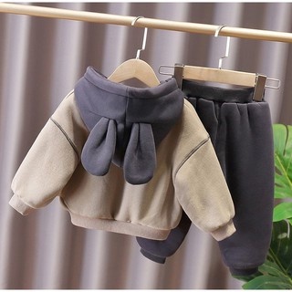 Bộ Nỉ Bông Có Mũ Tai Gấu Cực Ấm Cho Bé Trai, Bé Gái từ 8-28kg MINKY BABY