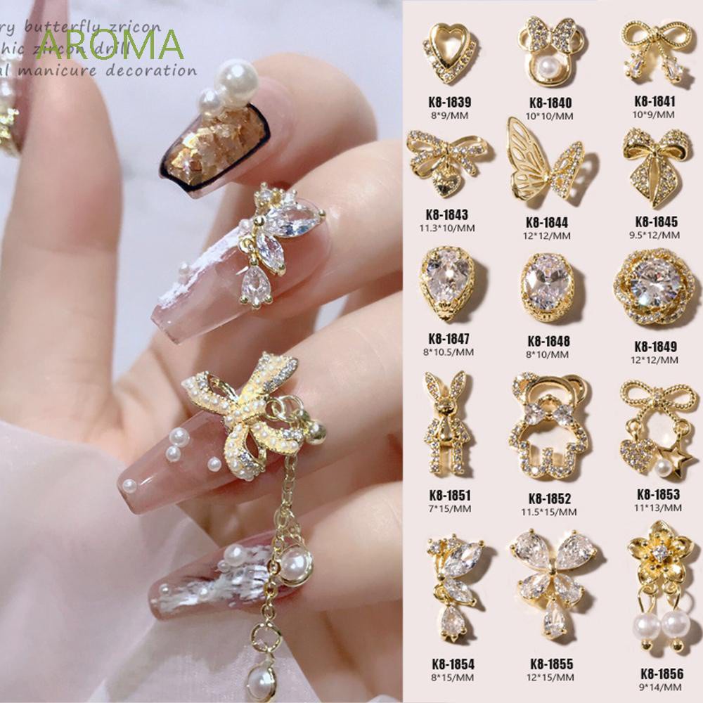 Phụ kiện hạt họa tiết hoa và gấu đính ngọc trai giả 3D sang trọng trang trí móng nghệ thuật thủ công