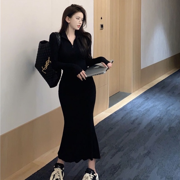 Đầm Cổ Vuông Dáng Ôm Co Giãn Phong Cách Hàn Quốc Ngọt Ngào