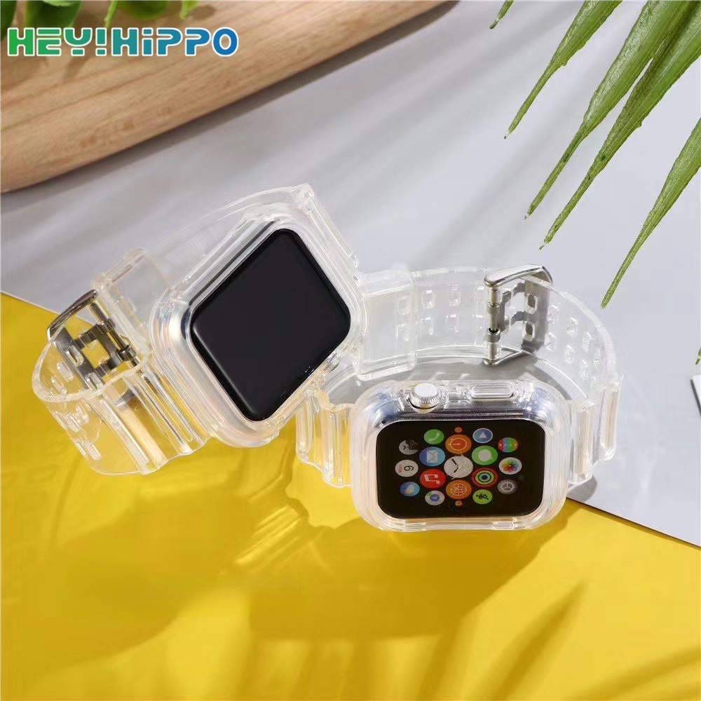 Dây đeo silicon trong suốt thích hợp cho đồng hồ thông minh Apple watch series se 6 5 4 3 38 40 42 44 mm