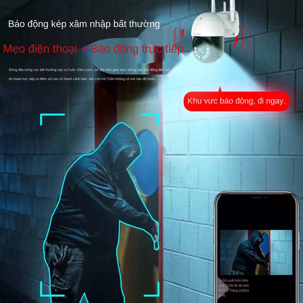 Camera không dây Lenovo tại nhà xoay 360 độ với điện thoại di động màn hình từ xa HD nhìn ban đêm thấm nước