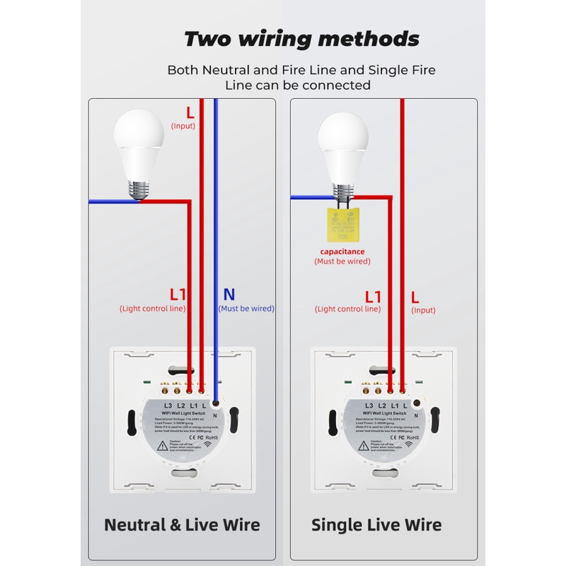 ✅Stock✅ Công Tắc Cảm Ứng Thông Minh 1 / 2 / 3 / 4 Gang Tuya Wi-Fi Có Dây Trung Tính Và Dây Trung Tính Làm Việc Tại Nhà Alexa Và Google