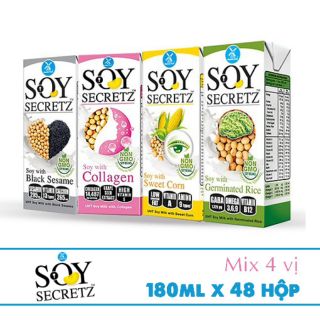 Thùng sữa Soy Secretz  Collagen, Mè đen, Bắp ngọt và Gạo mầm