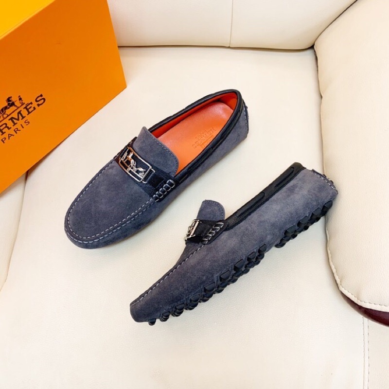 Giày tây nam cổ điển cao cấp da lộn bò da mềm mang vào chân thoải mái đế ngoài nguyên bản Hermes