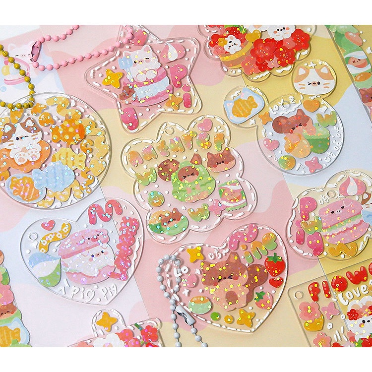 Peach 2Pcs Cute bunny kitten decorative border stickers