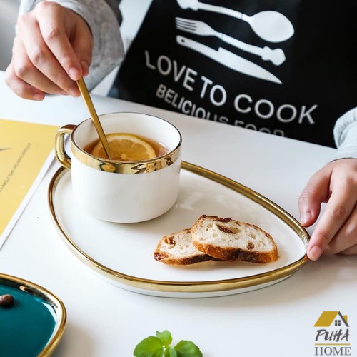 Set cốc cà phê và đĩa ăn sáng decor ♥️ ♥️ set cốc đĩa sứ kèm thìa mạ vàng phong cách Bắc Âu
