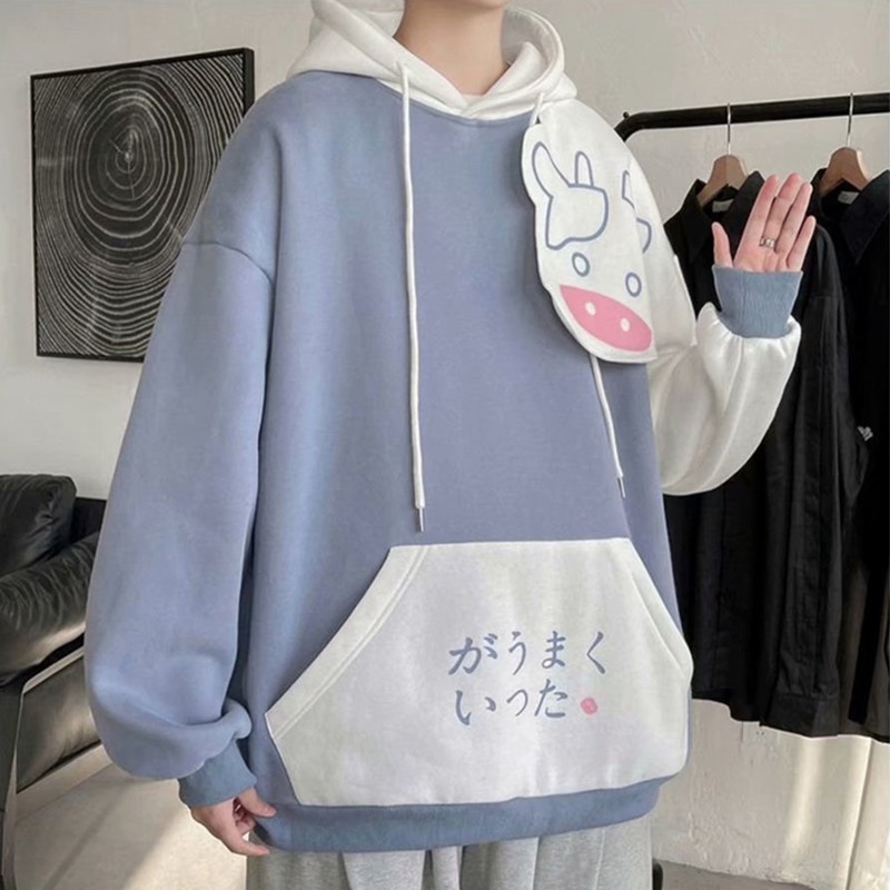 Áo Khoác hoodie Thu Đông 2022 Tay Dài Dáng Rộng Ghép Nối Hoạt Hình Dễ Thương Phong Cách Đường Phố Mỹ