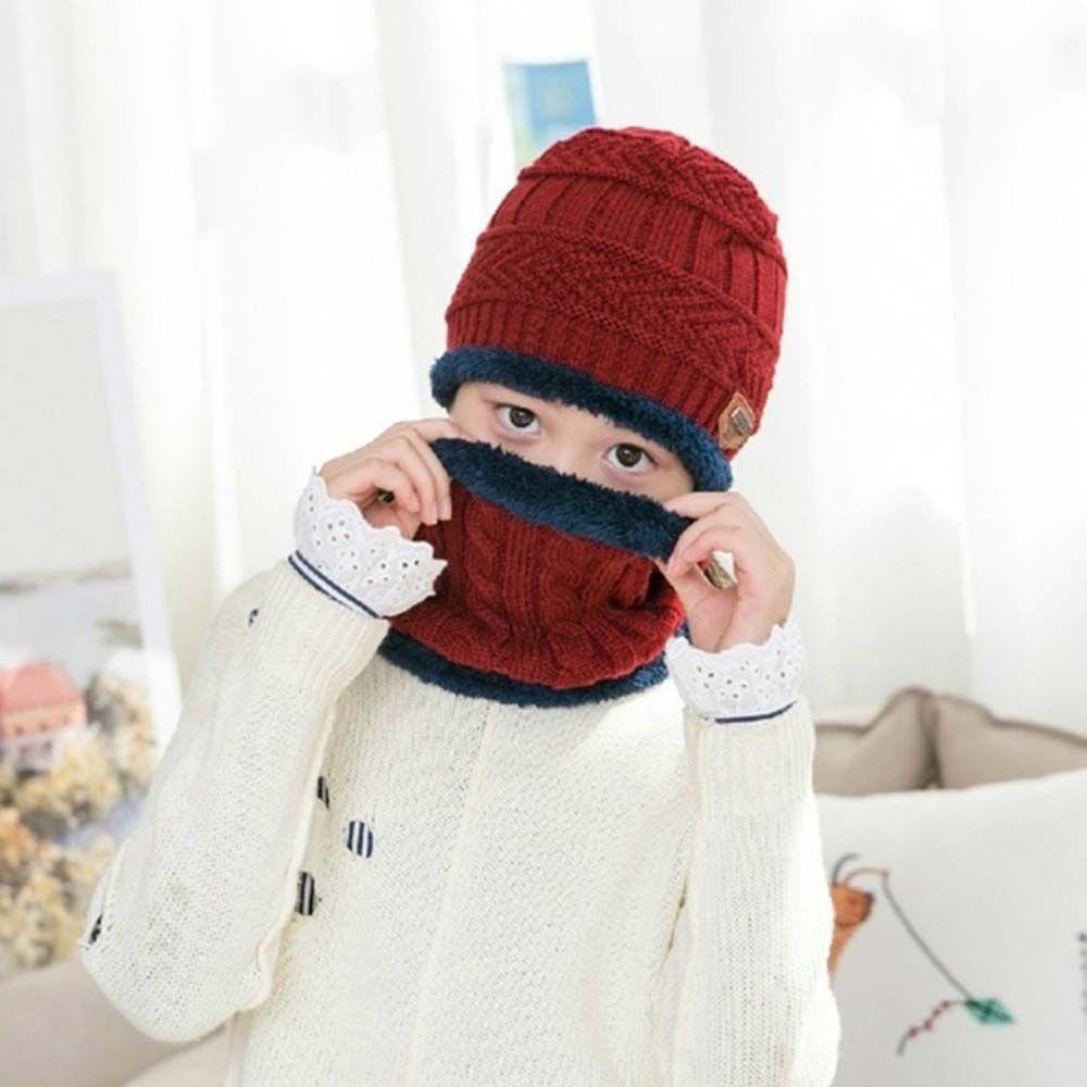 Set Mũ Len Kèm Khăn Choàng Cổ Dày Dặn Thoải Mái Cho Bé