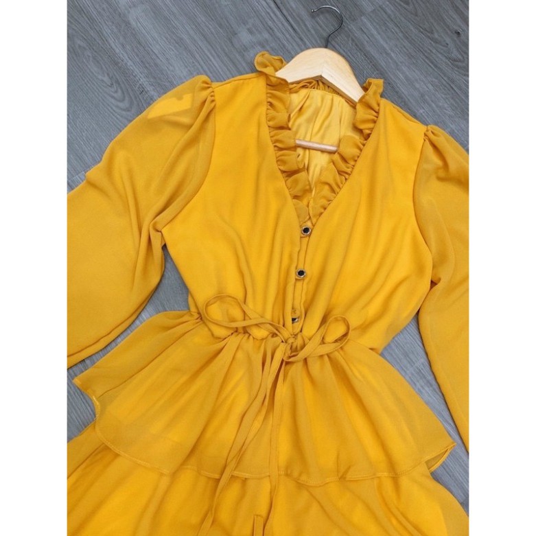 ( HÀNG CHUẨN ) [Flashsale] Đầm maxi vàng xoè nhún tầng du lịch vintage, váy dạ hội đi tiệc prom sống ảo style thổ cẩm bo