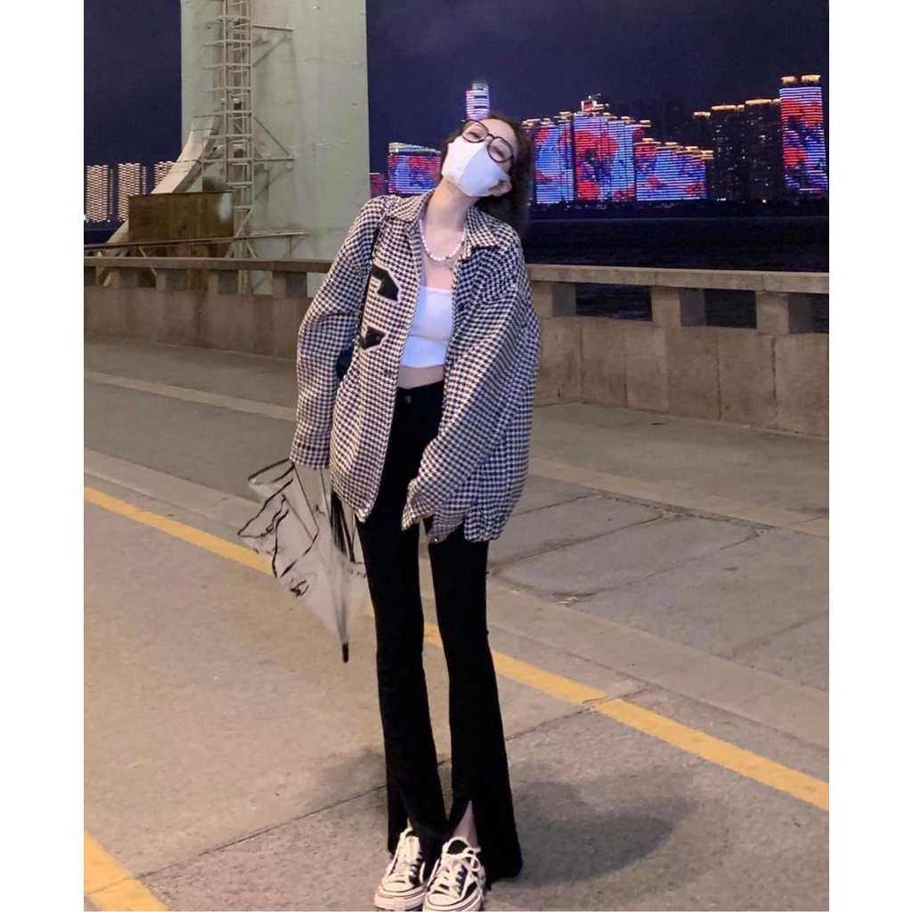 Áo khoác nữ form rộng mùa đông chất dạ kẻ caro ấm dài tay hàn quốc ulzzang | BigBuy360 - bigbuy360.vn