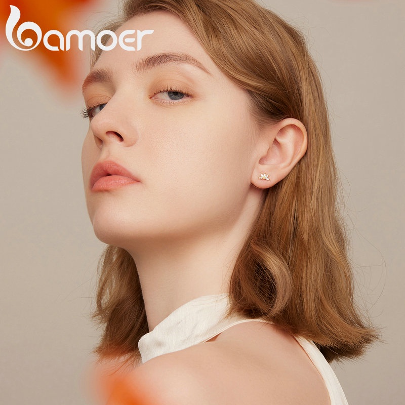 Đôi bông tai BAMOER hình vương miện bạc 925 thời trang nữ