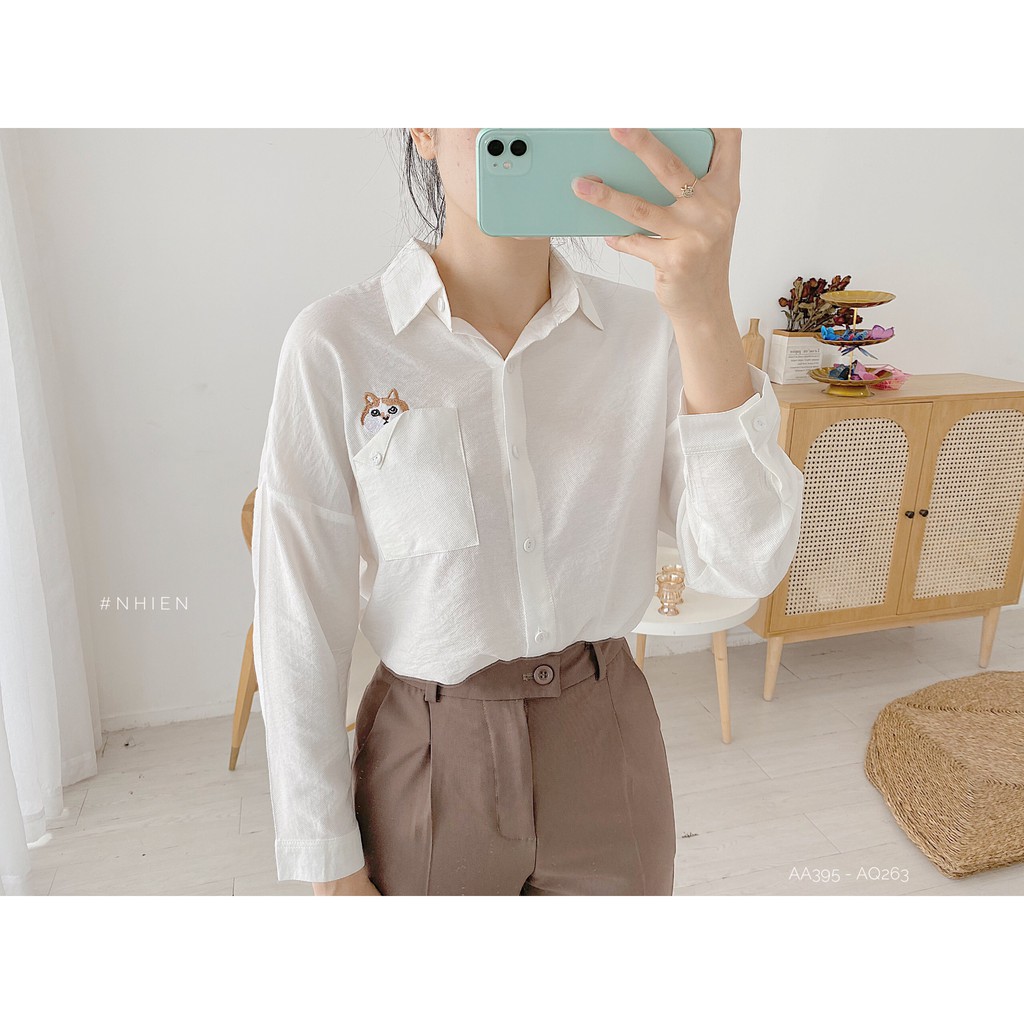 [Mã WASKT304 giảm 15% tối đa 30K đơn 99K] Áo Sơ Mi Nữ Tay Lửng - AA395_nhienvintage | BigBuy360 - bigbuy360.vn