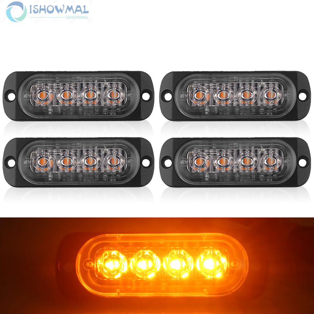 LED Lights Truck Strobe Replacement 4Pcs Set Dustproof Splash-Proof Parts Ultra-thin Super bright Yellow 4 LED