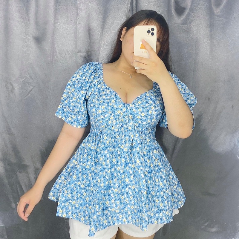 Bigsize Sét peplum hoa nhí siêu xinh kèm quần 50-90kg mẫu chụp thật 1000%