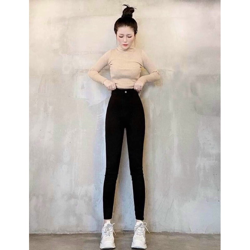 JEANS ĐEN 1 NÚT LƯNG CAO
