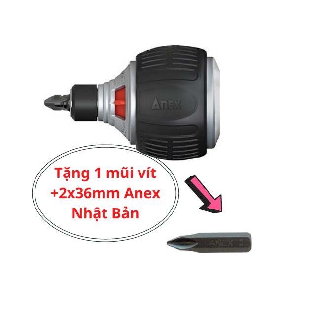 Tô vít lùn tự động Anex Nhật Bản tặng 1 mũi vít lùn +2x36mm - tô vít ngắn - anex - nhật bản - tô vít lùn