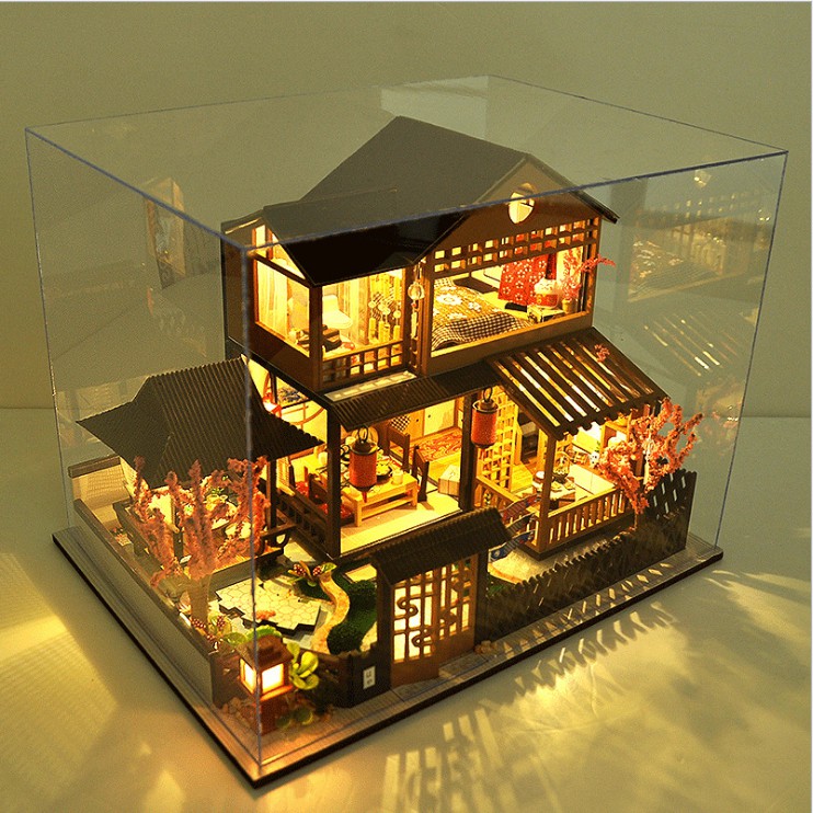 Mô hình nhà DIY Doll House A Day Of Okayama Kèm Mica Chống bụi, Bộ dụng cụ, Keo dán và Bộ phát nhạc