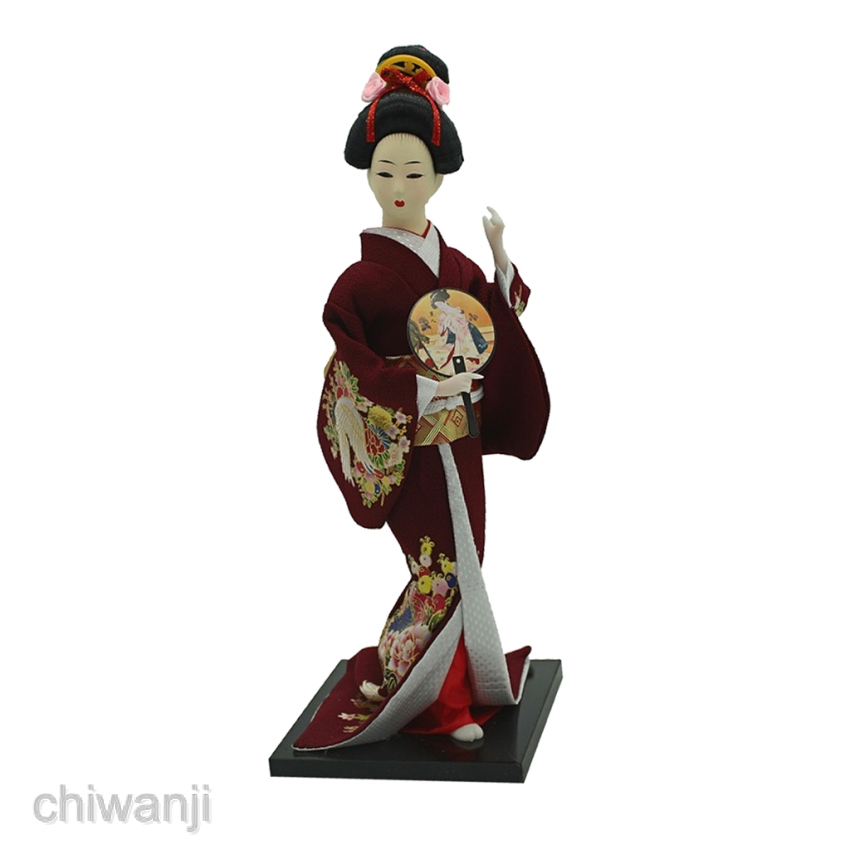Búp bê Nhật Bản Geisha mặc Kimono màu đỏ rượu 1/6 độc đáo